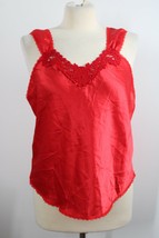 Vtg Victoria&#39;s Secret M Red Poly Satin Lace Sleeveless Lingerie Sleep Top - £18.22 GBP
