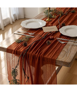 Fall Table Runner Terracotta Rust Gauze 120 Inch 10 FT Rustic Burnt Orange - $247.94 MXN