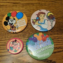 Lot Of 4 Disney And Disneyland Buttons Mickey Mouse Belle Celebrate Happy BDay - $20.57