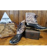 SPERRY Womens Brown Tan Plaid Waterproof Rubber Lace Up Ankle Duck Boots... - $26.24