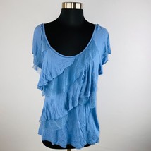 AB Studio Womens Medium M Blue Tiered Mesh Ruffle Sleeved Top - £12.22 GBP