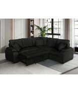 Newlyn Black Corduroy Sectional Sofa Bed with Pullout and Storage - $1,588.00