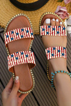 Fiery Red American Flag Print Double Band Flat Slippers - $13.27