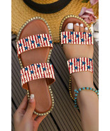 Fiery Red American Flag Print Double Band Flat Slippers - $18.37 CAD