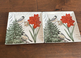 Grace Teaware Set of 2 Christmas Tree Amaryllis Dinner plates New Chickadee - $39.97