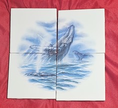 Ceramic Backsplash Tile Mural Breaching Whale 4 Each 4.25&quot; White Tiles M... - $19.79
