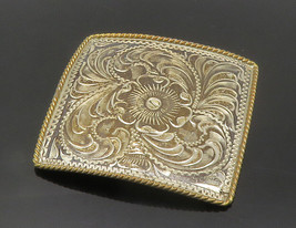 DESIGNER 925 Sterling Silver - Vintage Shiny Etched Floral Brooch Pin - BP5765 - £50.85 GBP