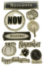 Hero Arts Clear Stamps Set November Month Calendar Thanksgiving Turkey Scorpio - $7.99