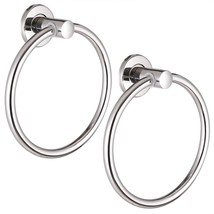 2 Pack Stainless Steel Towel Ring Holder Hanger Chrome Wall-Mounted Bath... - £31.96 GBP