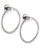2 Pack Stainless Steel Towel Ring Holder Hanger Chrome Wall-Mounted Bath... - £31.92 GBP