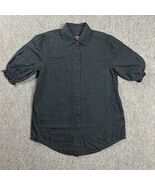 NYDJ Top Womens XS Navy Button Up Short Sleeve 100% Cotton Adults - $21.94