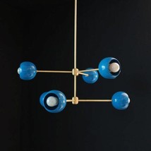 Fabriqué à la Main Moderne Laiton 6 Bleu Clair Balle Spoutnik Lustre - £243.79 GBP