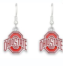 40032 Ohio State Silver Tone Fishhook Earrings with an Iridescent Team C... - £13.47 GBP