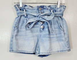 American Eagle AE Denim Paperbag Mom Shorts Womens Size 2 Blue Stretch Tie Belt - $11.04