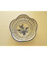 Blue &amp; White Dutch Delft Floral Decorative China Bowl w/ Cutwork Scallop... - $234.00 MXN