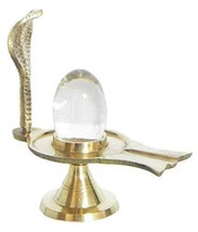 Sphatik Crystal Shiv Ling Lingam Set with Snake Face Hood Stand, Holy Na... - $23.75