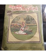 Vtg Wool Sunset Needlepoint “A Moment In Time” Sealed New Fits 16” Frame - $29.69