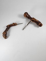 Vtg 2 pc Grapevine Wood Corkscrew Bar Set Wine Bottle Opener and Knife T Pull - £13.34 GBP