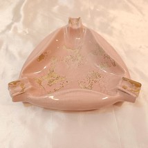 Vintage Ceramic Art Pottery Pink with Gold Accents Triangular Ashtray USA 701 - $27.72