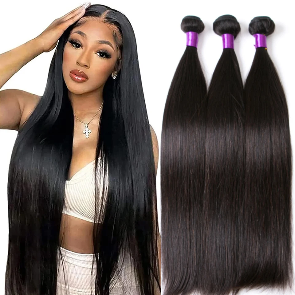 Straight Human Hair Bundles 1/3/4 Pieces Natural Black Cheap Human Hair - £12.98 GBP+