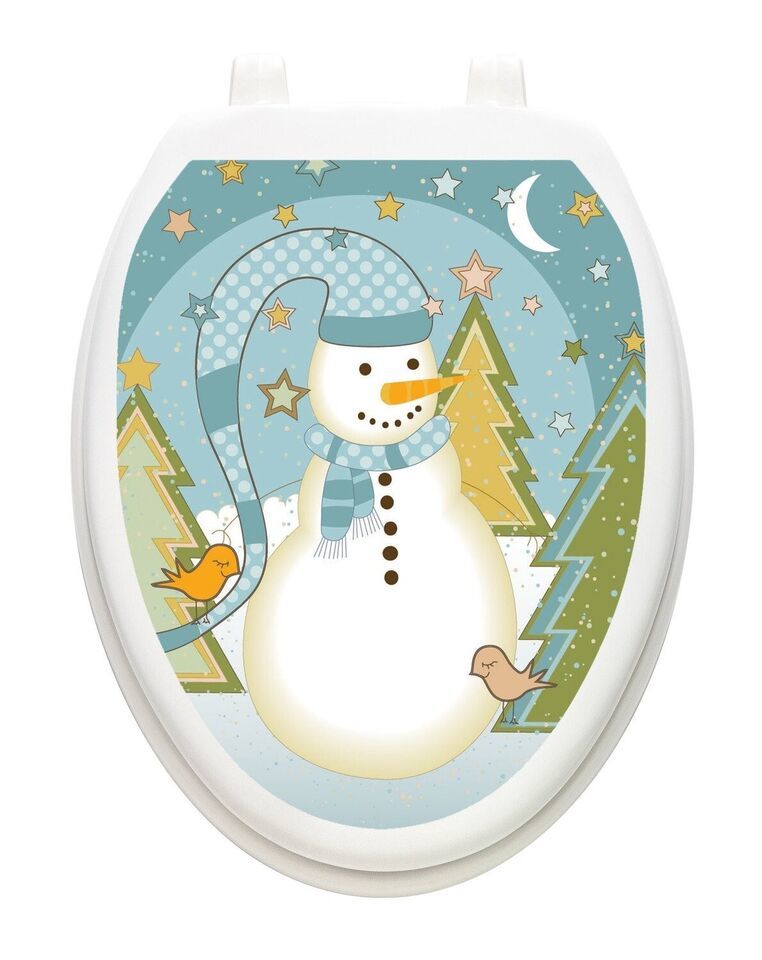 TOILET TATTOOS Removable Reusable Vinyl Lid Cover Christmas Folk Snowman - $23.66