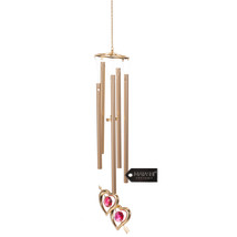 24K Gold Plated Crystal Studded Double Heart With Arrow Wind Chime by Ma... - $20.99
