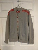 Vintage 30s 40s All Wool Cardigan Sweater Mens Gray Red Striped M 38 40 - £39.32 GBP