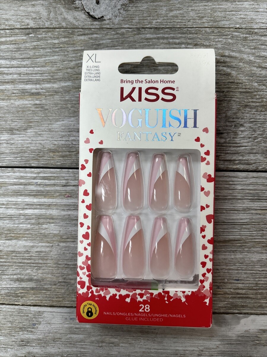 Kiss Voguish Fantasy Press-On Faux Xtra Long Nails #86691 FV19X Pink tip - $9.89