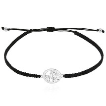 Heart under Tree of Life Sterling Silver Charm on Black Adjustable Bracelet - £12.85 GBP