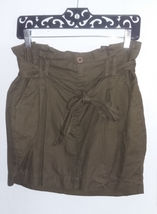 mini skirt size 2 olive green pleated front zipper, tie belt 100% cotton  - £7.96 GBP