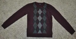 Mens Sweater Apt 9 Red Argyle Wool Blend Long Sleeve V-neck Lightweight ... - £22.15 GBP