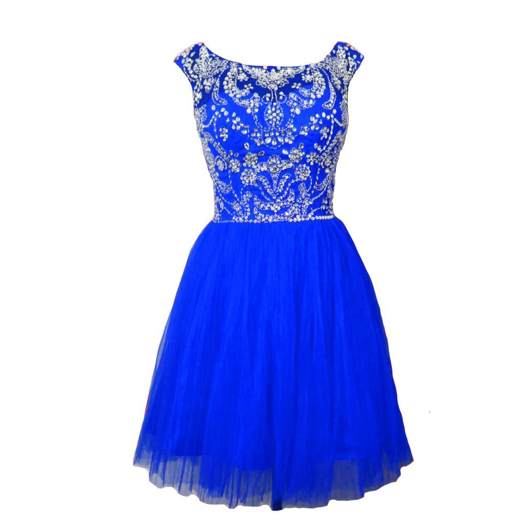 Kivary Crystals Beaded Short Tulle Sheer Corset Prom Homecoming Graduation Dress