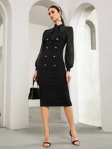 SHEIN Tie Neck Double Button Split Hem Bodycon Dress Black Medium NWT - £74.75 GBP