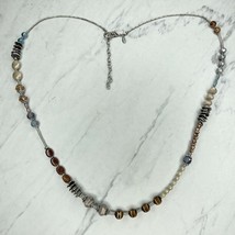 Chico&#39;s Silver Tone Beaded Long Necklace - £13.15 GBP