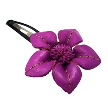 Floral Attention Purple Genuine Leather Hair Pinch Clip - $8.90