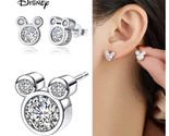 Girls Disney Mickey Mouse Ears S925 Sterling Silver Cubic Zirconia Stud ... - £7.87 GBP