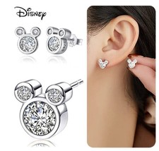 Girls Disney Mickey Mouse Ears S925 Sterling Silver Cubic Zirconia Stud Earrings - £7.88 GBP