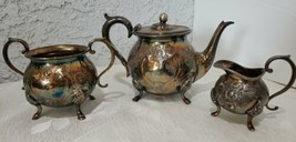 All Silver Piece Teapot 4&quot;   Creamer &amp; Sugar Edwardian Unidentified Mark... - $139.30