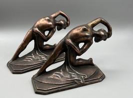 Bookends Antique Bronze Art Nouveau  Dancing Nude Women   Antique 5.5 x 5 Ins. - £88.19 GBP