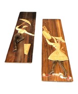 Vtg African Set Girl &amp; Boy Folk Art Scroll Cut Hand Carved Wood Plaque RARE - $921.66 MXN
