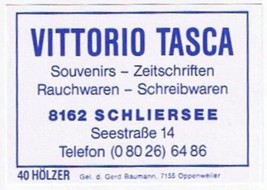 Matchbox Label Germany Vittorio Tasca Schliersee - £0.77 GBP