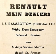 1954 Ramsbottom Renault Dealership Preston Advertisement Automobilia E89G1 - €17,25 EUR