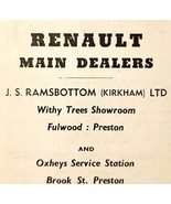 1954 Ramsbottom Renault Dealership Preston Advertisement Automobilia E89G1 - $19.99