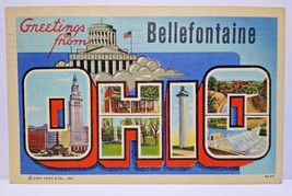 Greetings From Bellefontaine Ohio Large Big Letter Linen Postcard Curt Teich &#39;44 - £23.49 GBP
