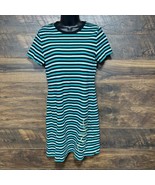Calvin Klein T- Shirt Dress Short Sleeve Teal Spell Out Striped Women&#39;s ... - $12.86 CAD