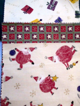 Fabric Red Rooster &quot;Roly Poly Santa&quot; 3 Piece Sampler Presents Snowflakes $2.50 - $2.50