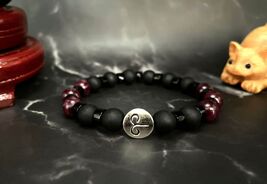Aries Zodiac Bracelet: Garnet &amp; Matte Black Pearl Gemstone Beads - $27.74