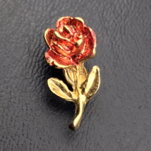 Red Rose Pin Gold Tone Enamel Small - £7.86 GBP