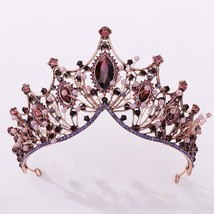 Baroque Vintage Bronze Handmade Purple Crystal Beads Bridal Tiaras Rhinestone Di - £18.85 GBP