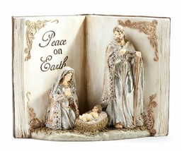 Nativity Scene Statue Open Book Style Peace on Earth Sentiment 9&quot; high Resin - £43.05 GBP